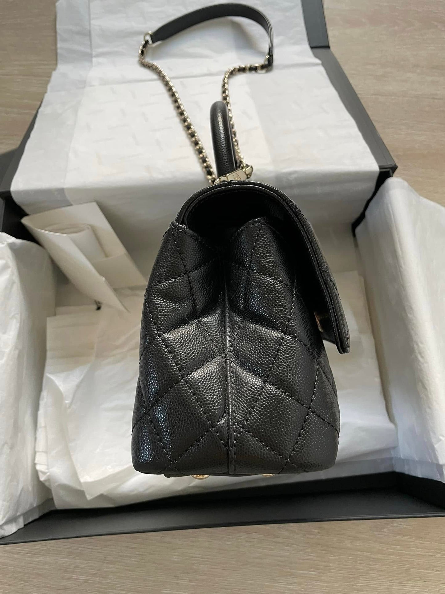 CHANEL Chanel Small Classic Coco Top Handle Handbag in Black Caviar