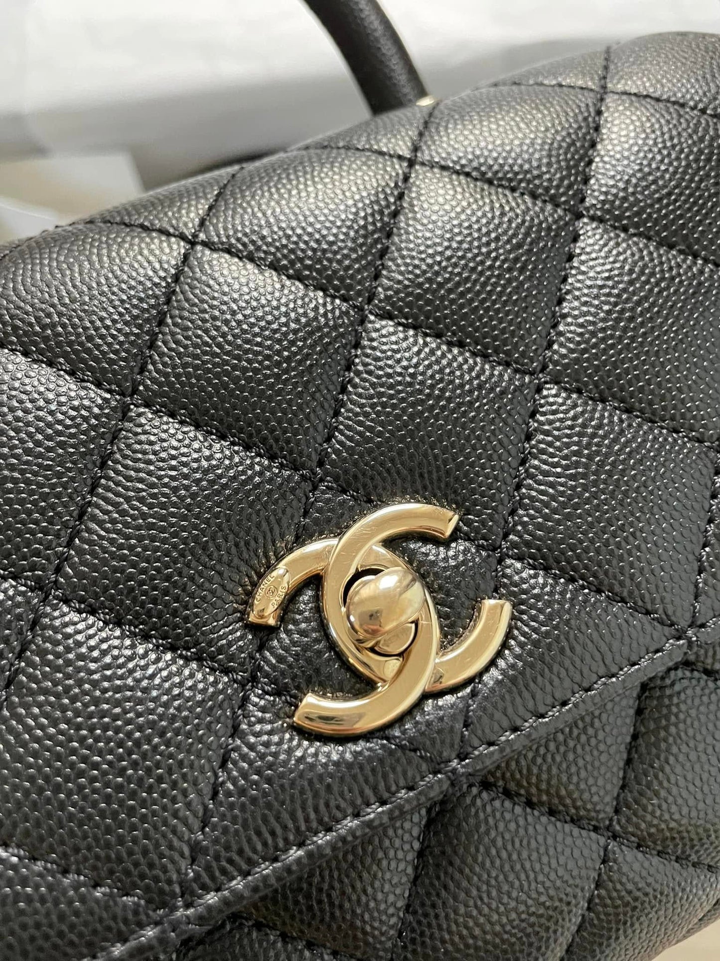 CHANEL Chanel Small Classic Coco Top Handle Handbag in Black Caviar