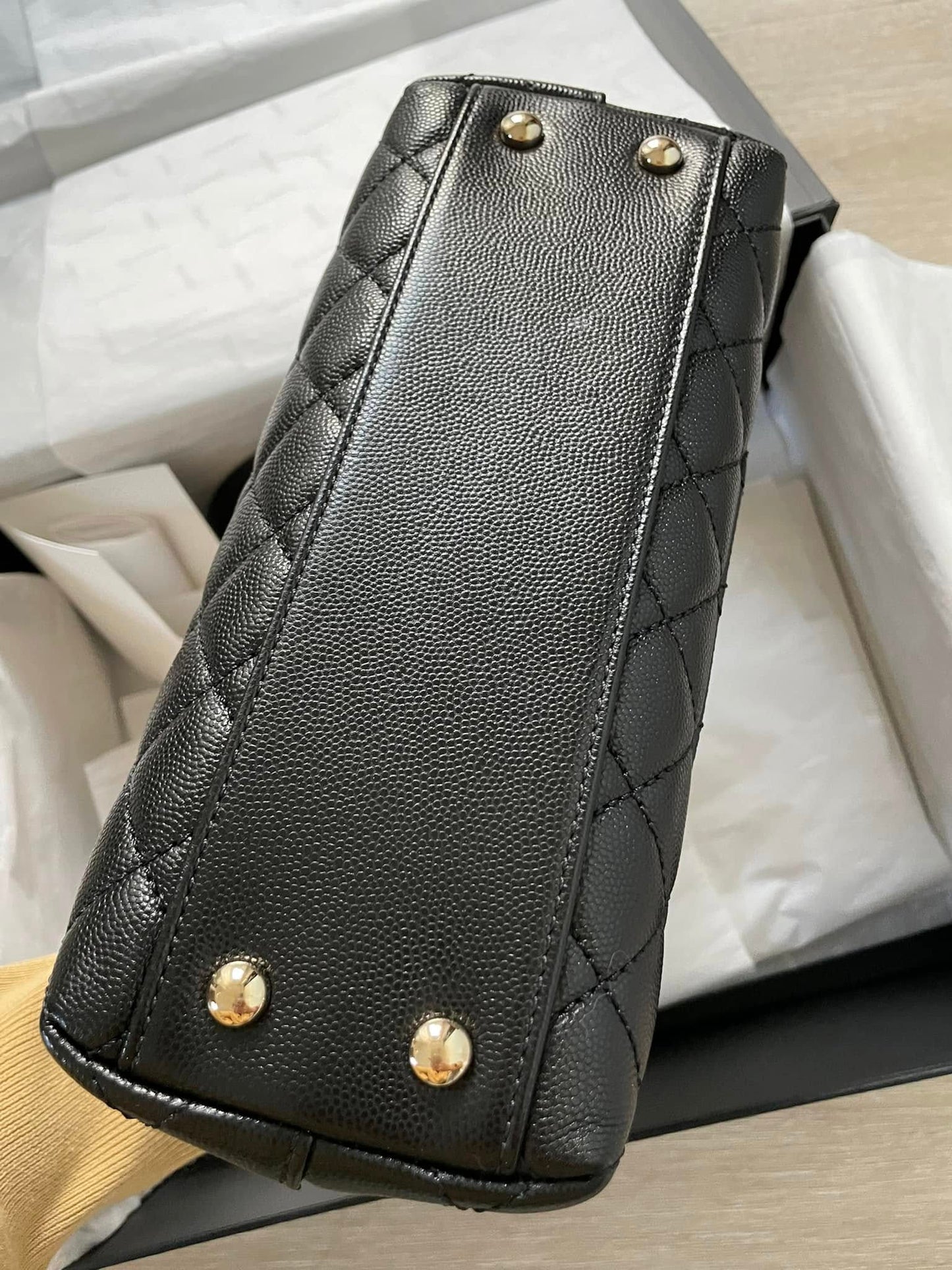 CHANEL Chanel Small Classic Coco Top Handle Handbag in Black Caviar
