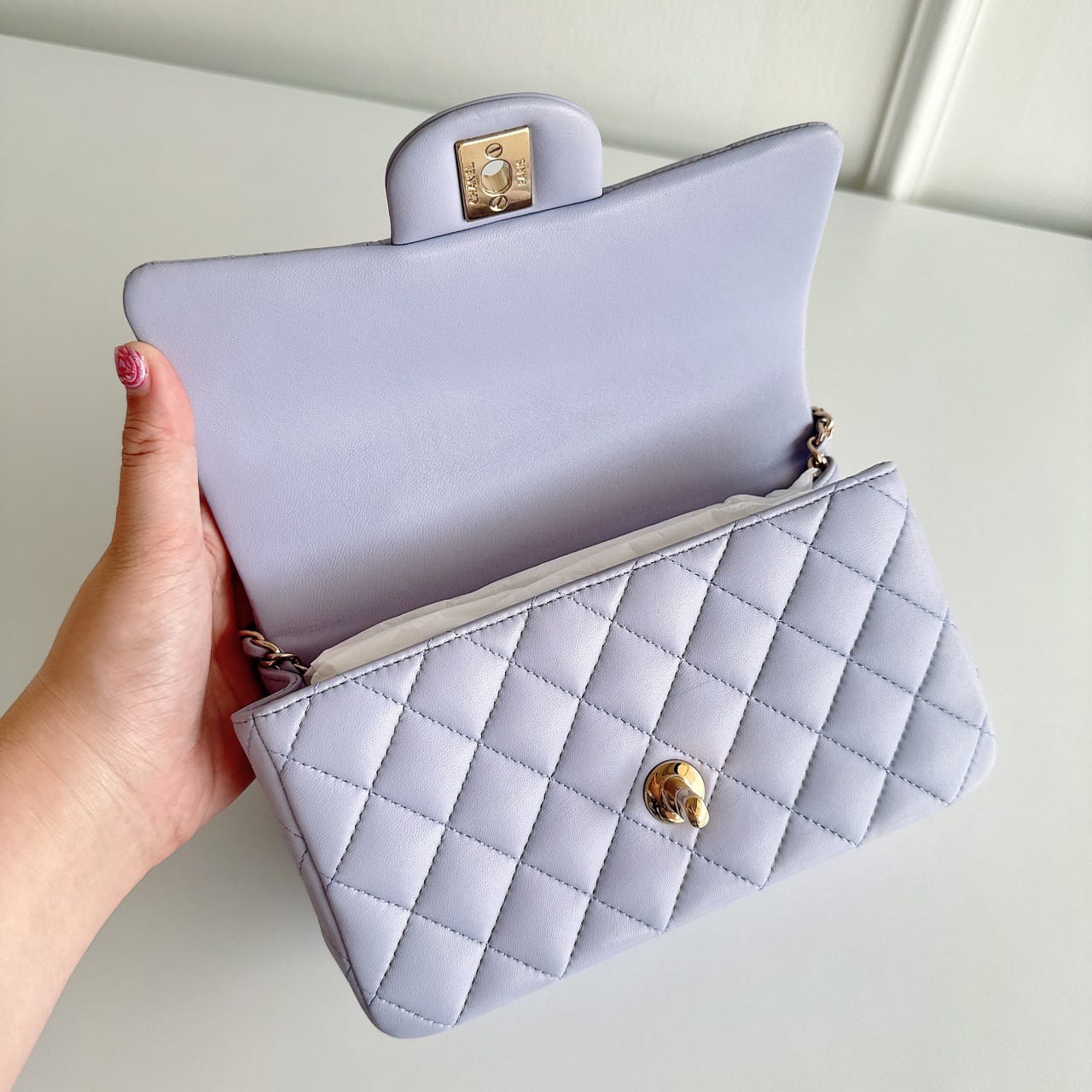 CHANEL Lambskin Coco Mini Top Handle Lilac Lambskin