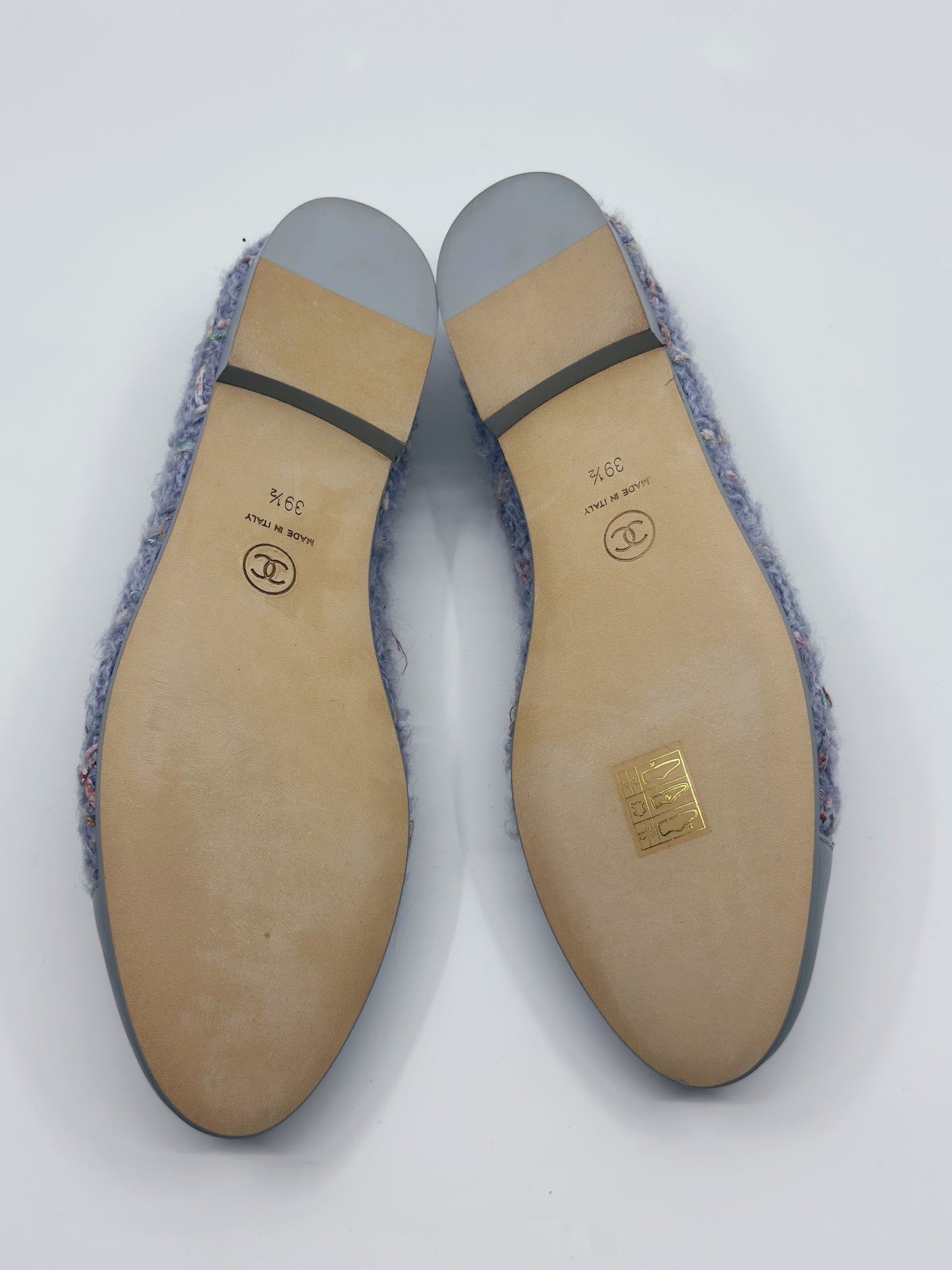 CHANEL Tweed Lavender and Blue CC Cap Toe Ballerina Flats 39.5 - LuxryEdition