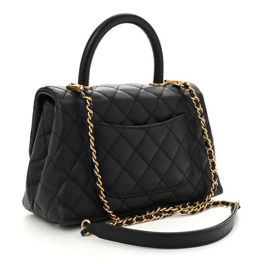 CHANEL Chanel Small Classic Coco Top Handle Handbag in Black Caviar
