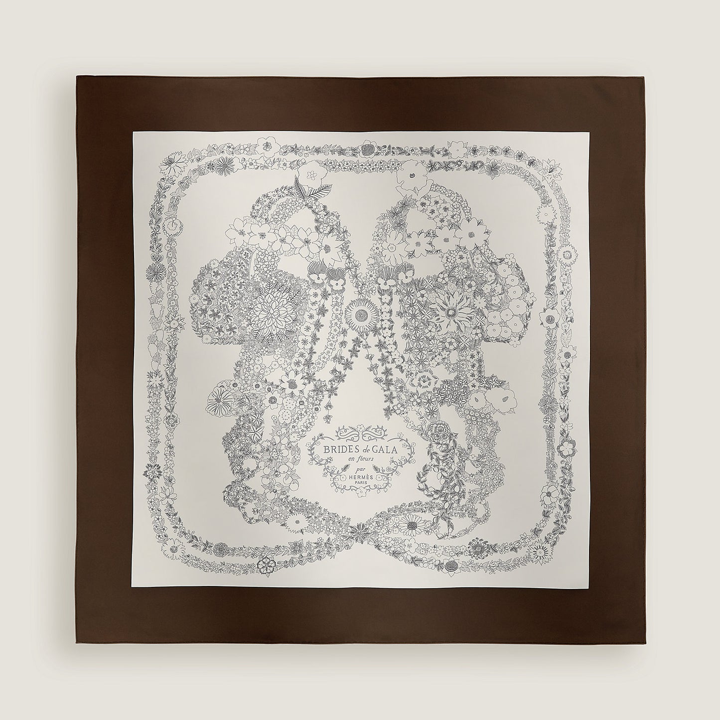 HERMES Brides de Gala en Fleurs Scarf 90 Ébène / Blanc / Gris Anthracite - LuxryEdition