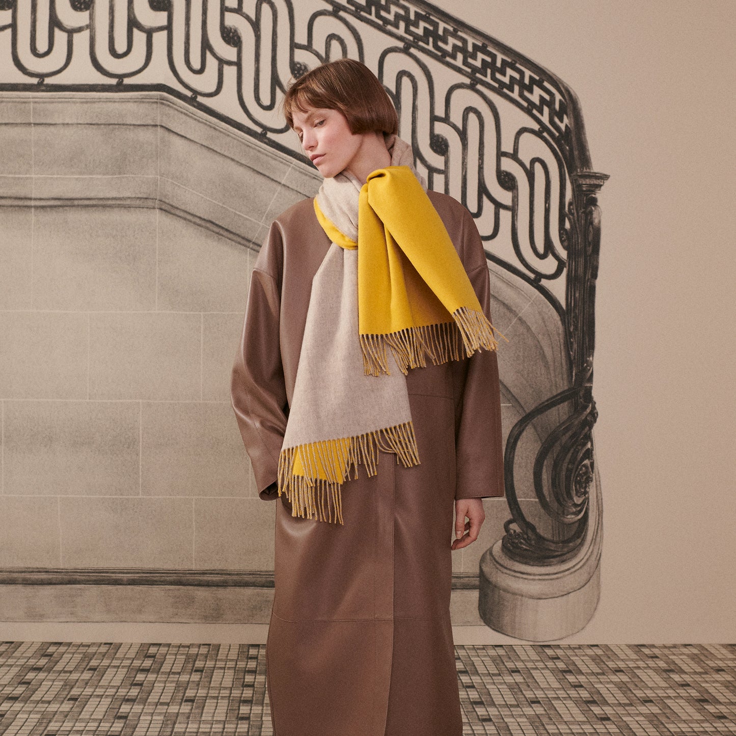 HERMES Double Face 100% Cashmere Stole Beige Chiné / Or - LuxryEdition