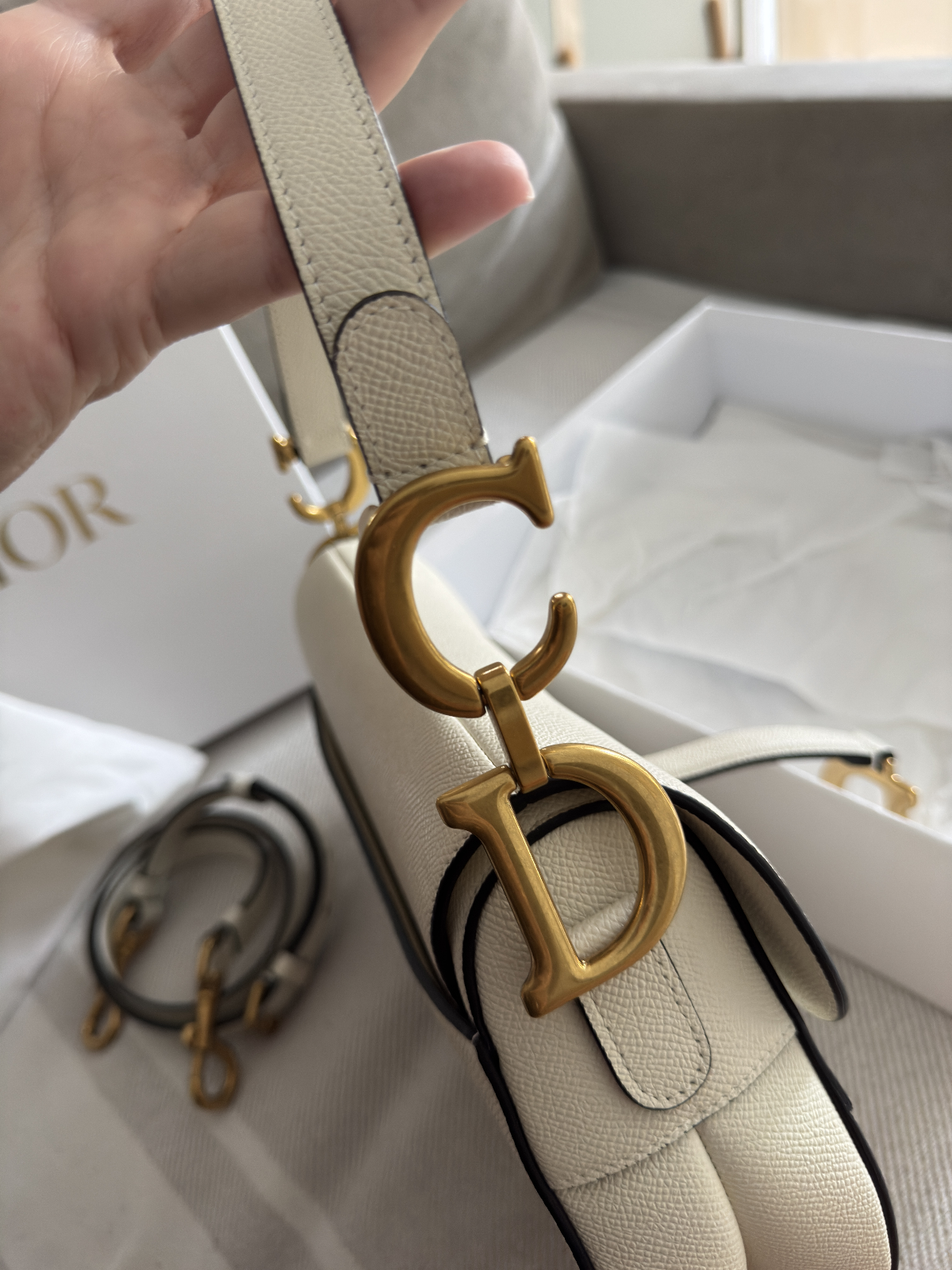 Christian Dior Saddle Handbag Leather White - Like New - LuxryEdition