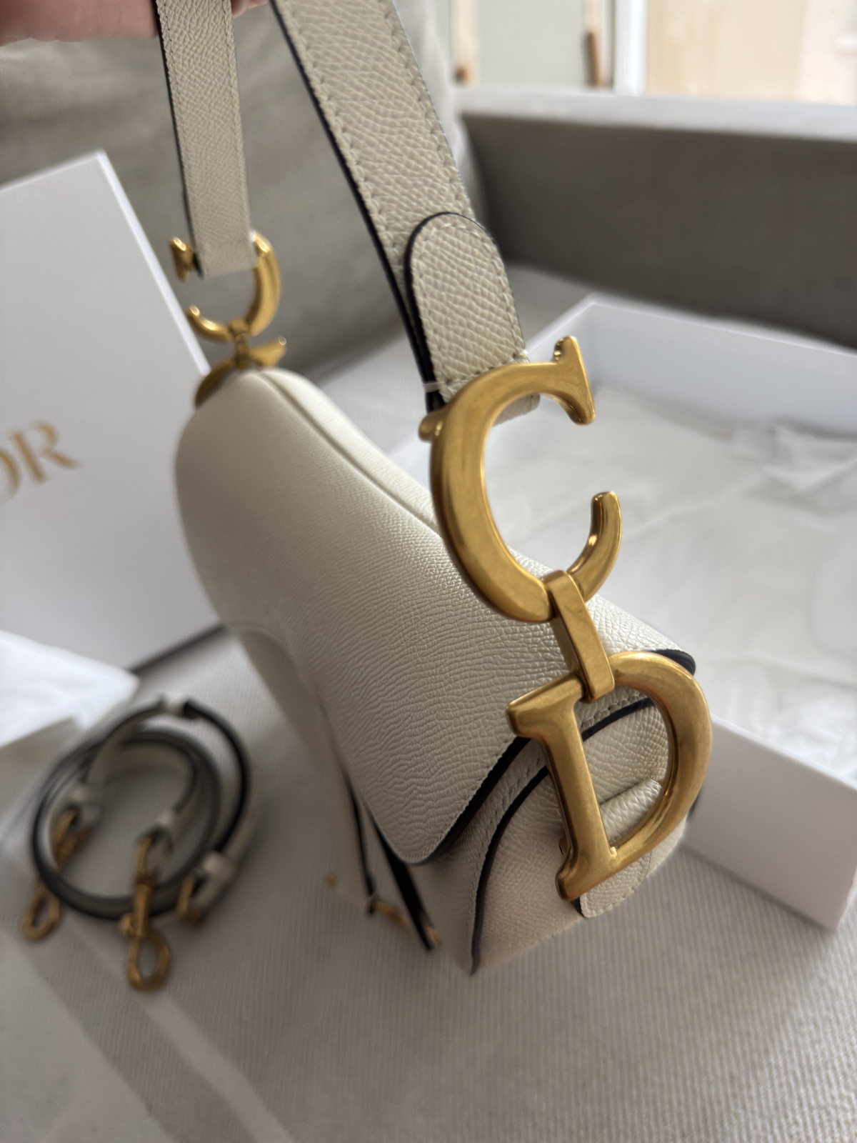 Christian Dior Saddle Handbag Leather White - Like New - LuxryEdition