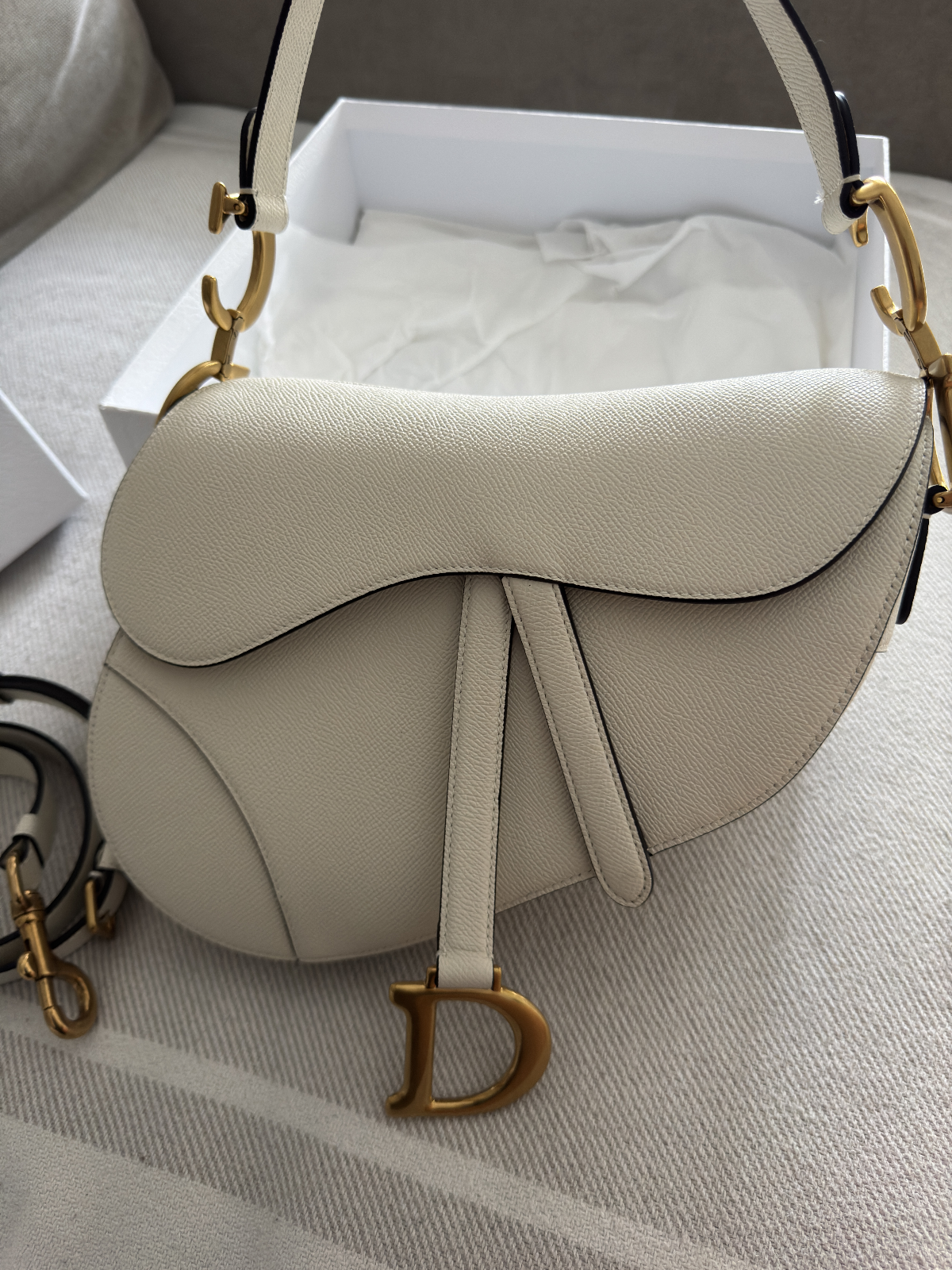 Christian Dior Saddle Handbag Leather White - Like New - LuxryEdition