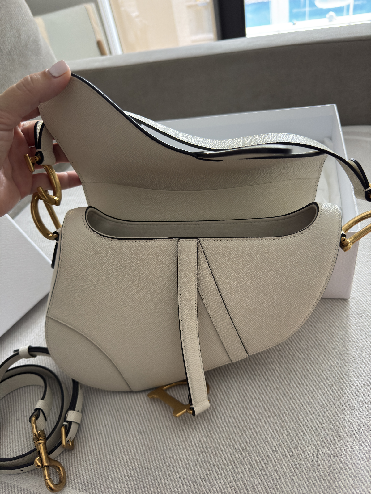 Christian Dior Saddle Handbag Leather White - Like New - LuxryEdition