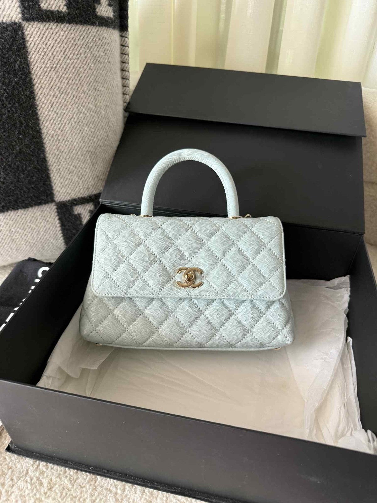 CHANEL Chanel Small Classic Coco Top Handle Handbag In Pastel Baby Blue - LuxryEdition