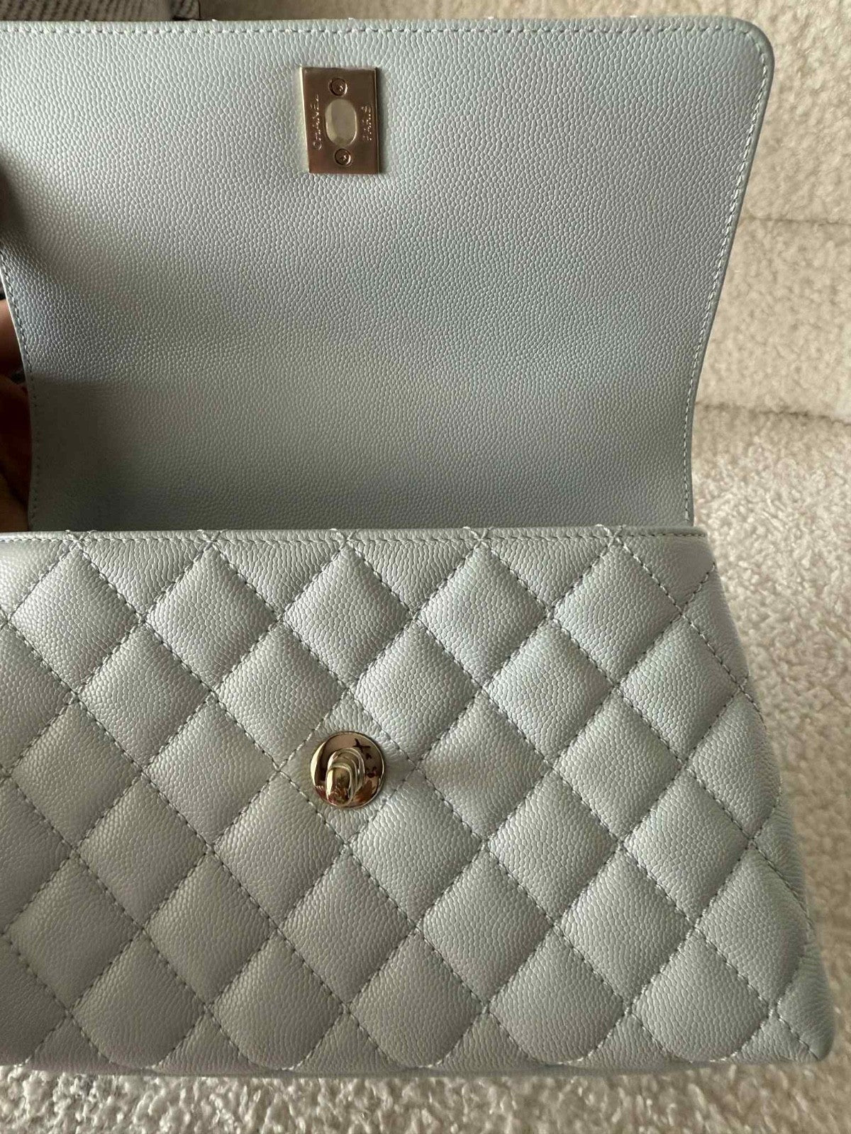 CHANEL Chanel Small Classic Coco Top Handle Handbag In Pastel Baby Blue - LuxryEdition