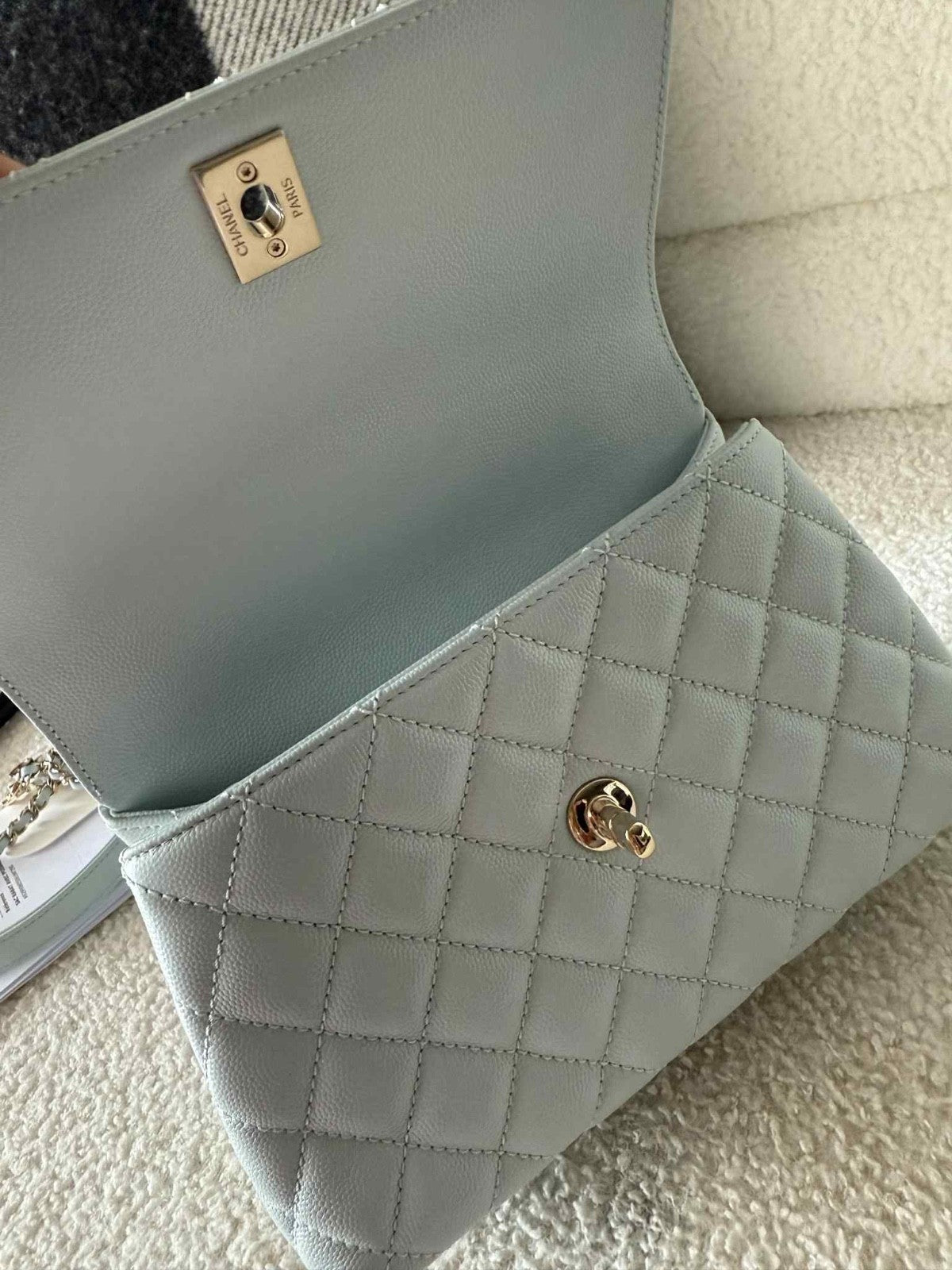 CHANEL Chanel Small Classic Coco Top Handle Handbag In Pastel Baby Blue - LuxryEdition