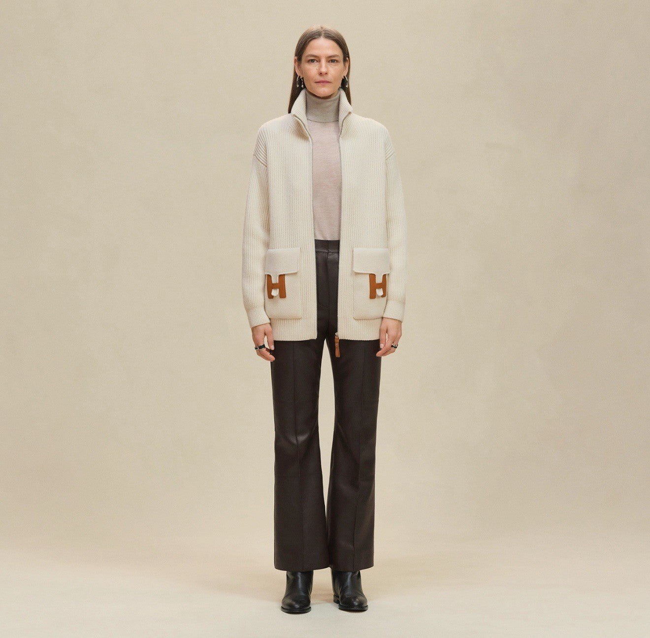 HERMES Wool Knit Cardigan With H Leather Pull Tabs sz 34 BNIB - LuxryEdition