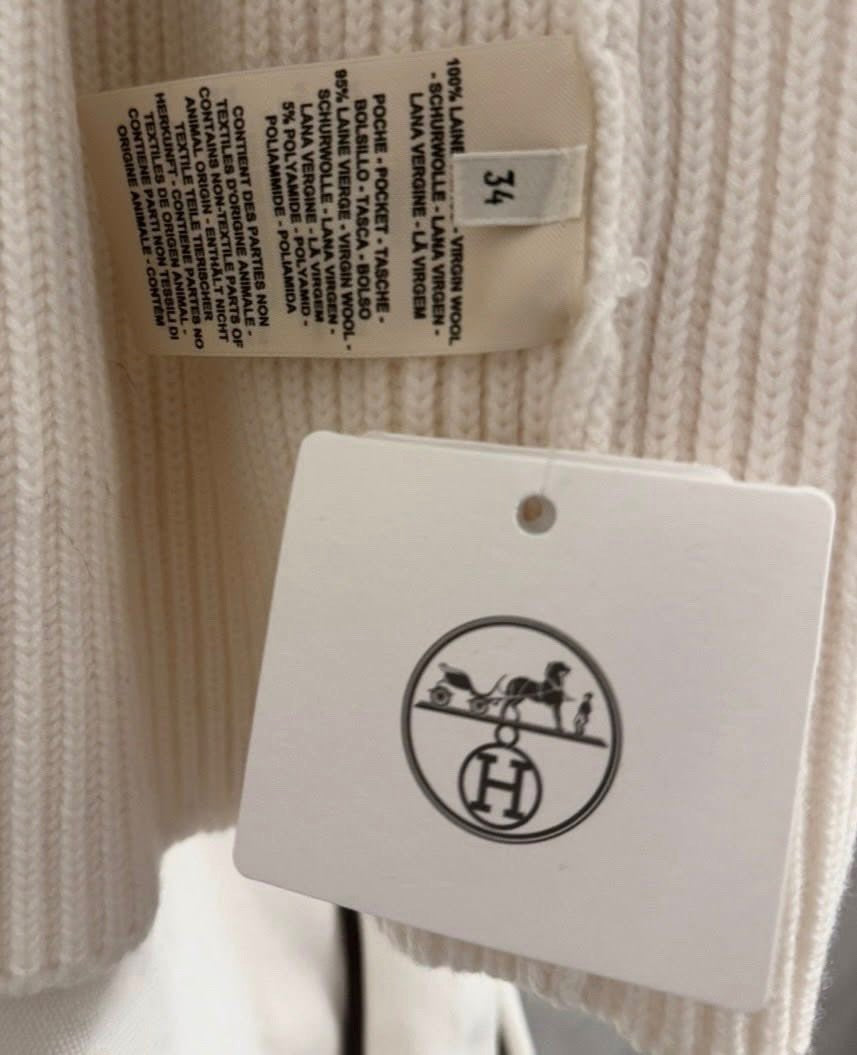 HERMES Wool Knit Cardigan With H Leather Pull Tabs sz 34 BNIB - LuxryEdition