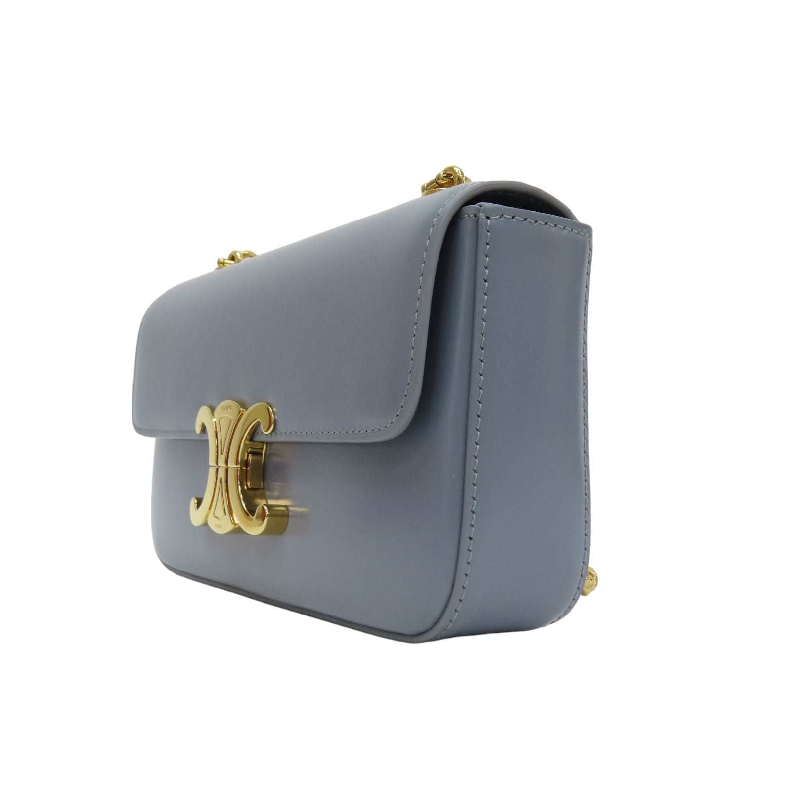 Celine Claude Triomphe Shoulder Handbag Blue Grey Calfskin - LuxryEdition