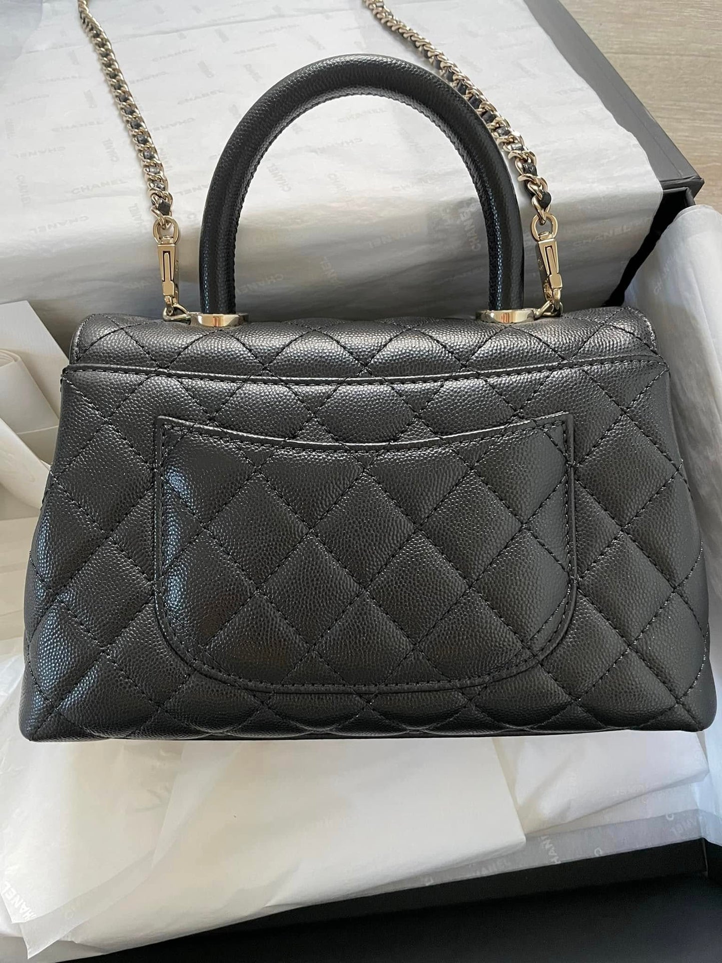 CHANEL Chanel Small Classic Coco Top Handle Handbag in Black Caviar