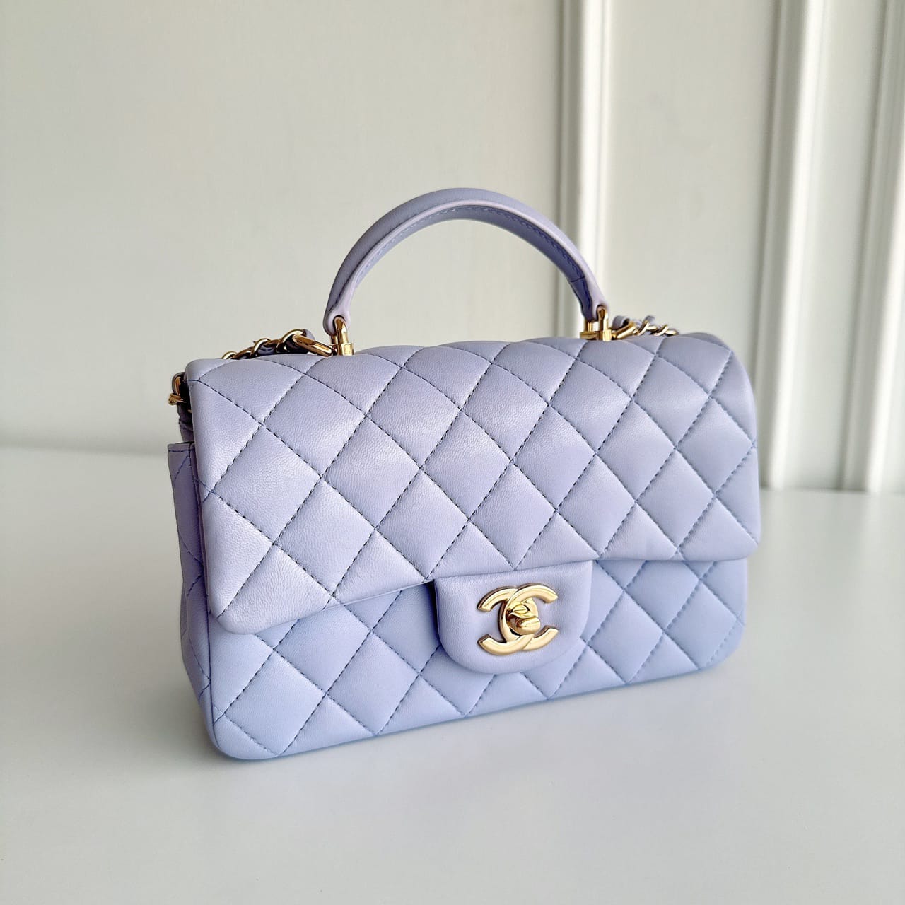 CHANEL Lambskin Coco Mini Top Handle Lilac Lambskin