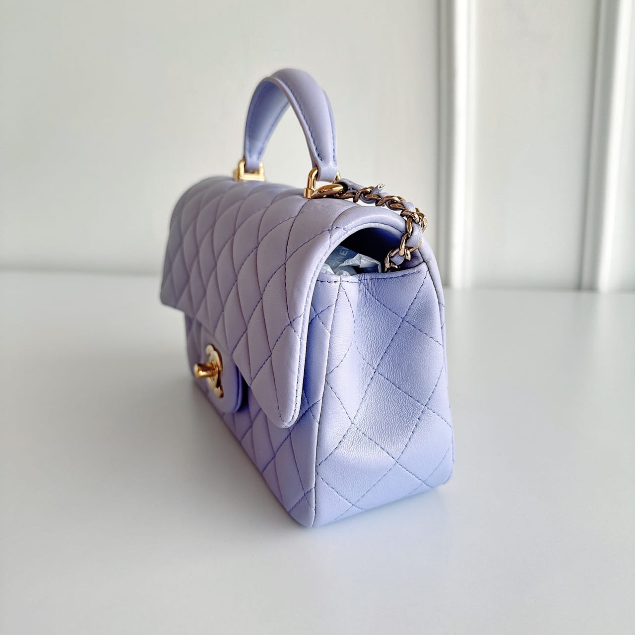 CHANEL Lambskin Coco Mini Top Handle Lilac Lambskin