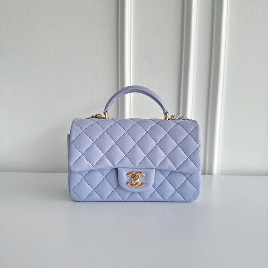 CHANEL Lambskin Coco Mini Top Handle Lilac Lambskin