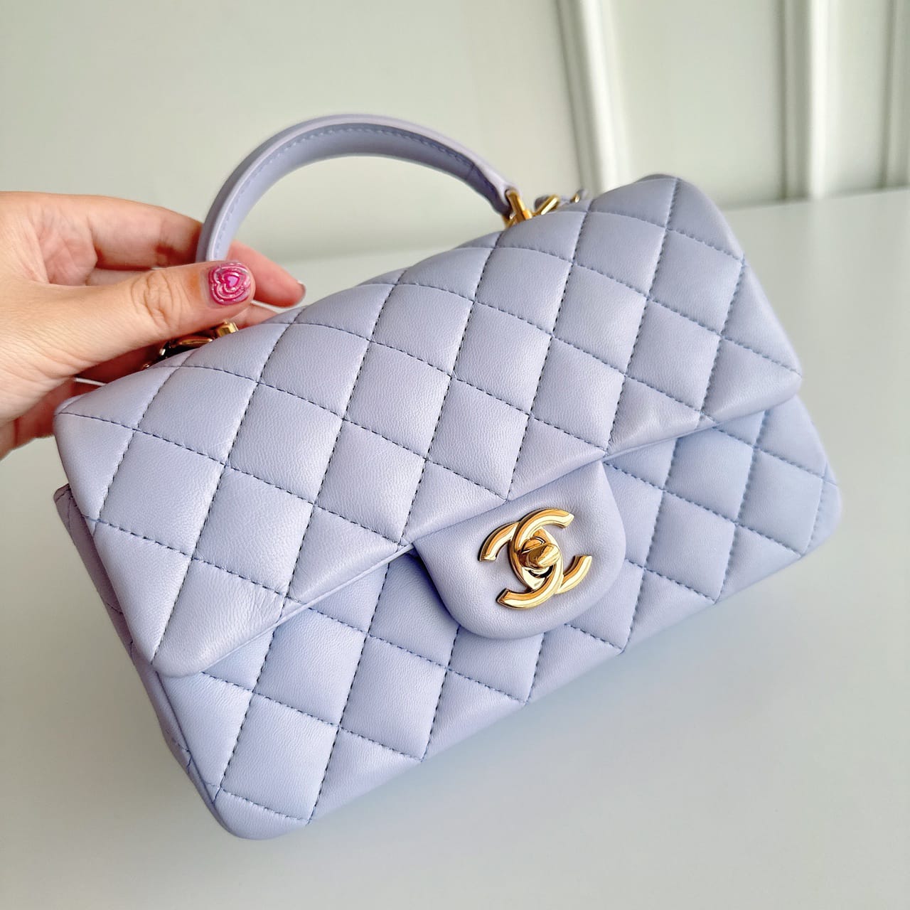 CHANEL Lambskin Coco Mini Top Handle Lilac Lambskin