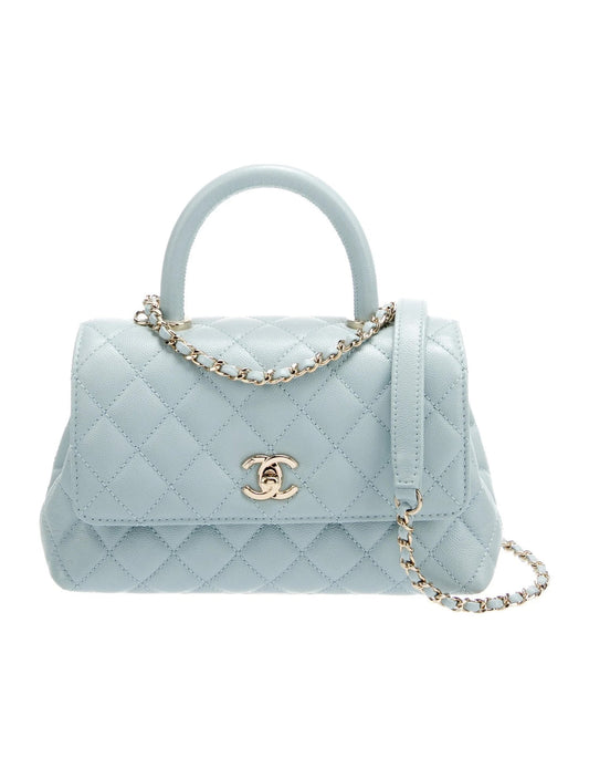 CHANEL Chanel Small Classic Coco Top Handle Handbag In Pastel Baby Blue - LuxryEdition