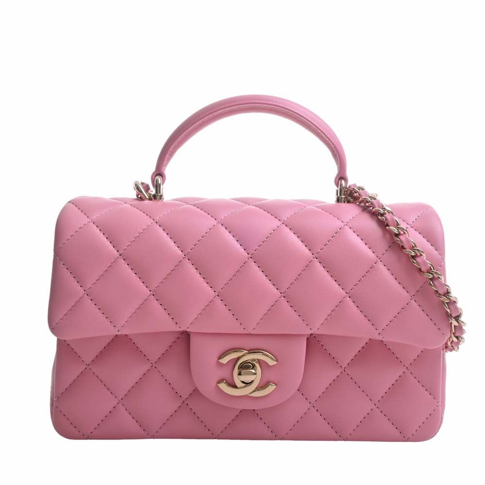 CHANEL Lambskin Matelasse Coco Mark Top Handle Pink Lambskin - LuxryEdition