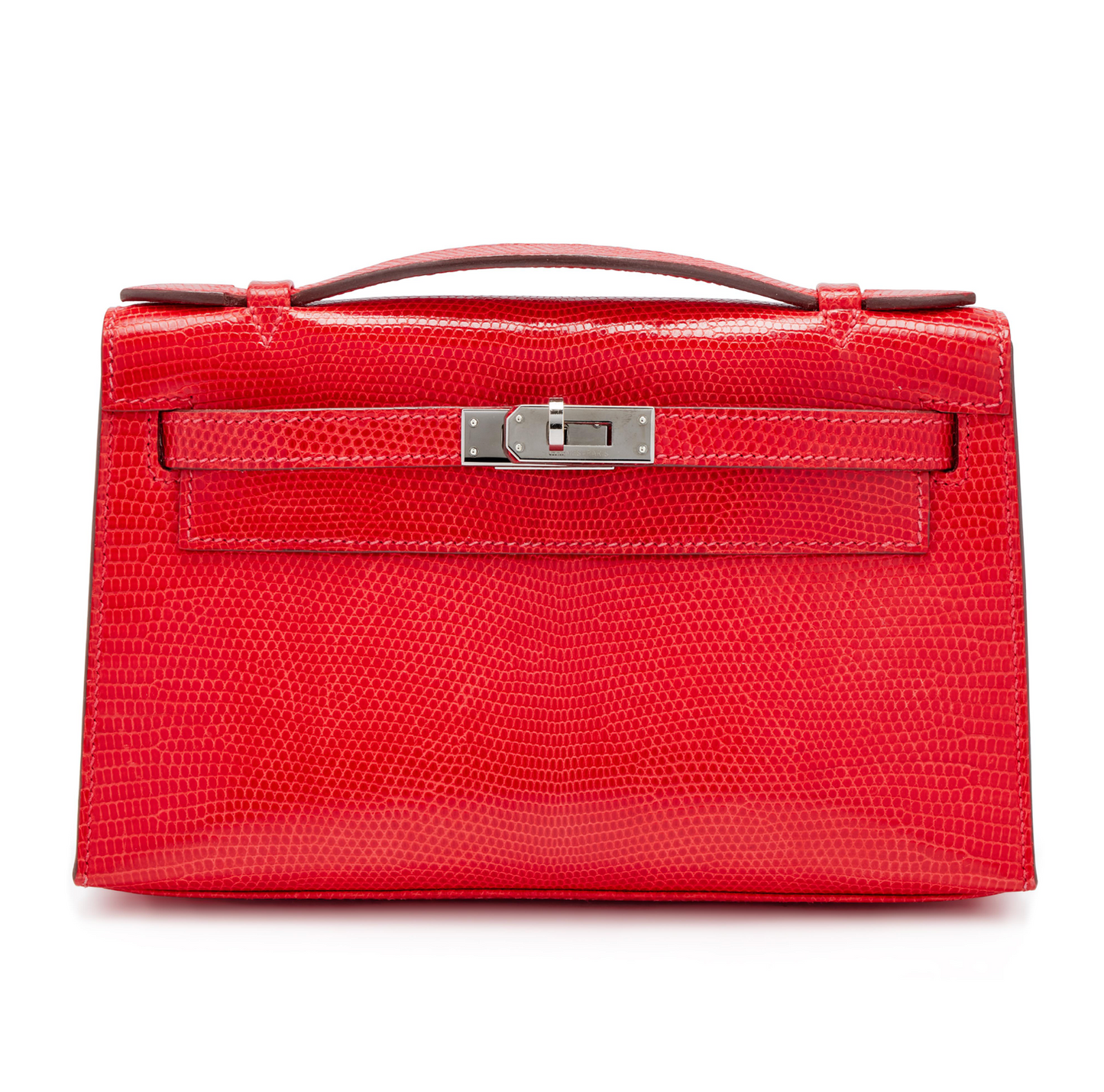 Hermès Rouge Vif Lizard Kelly Pochette Ruthenium Hardware, 2005 - LuxryEdition