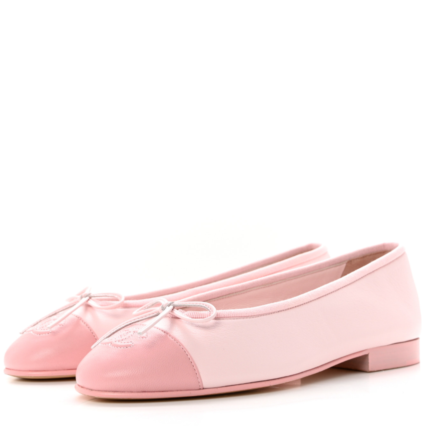 CHANEL Lambskin CC Cap Toe Ballerina Flats 39.5 Light Pink - LuxryEdition