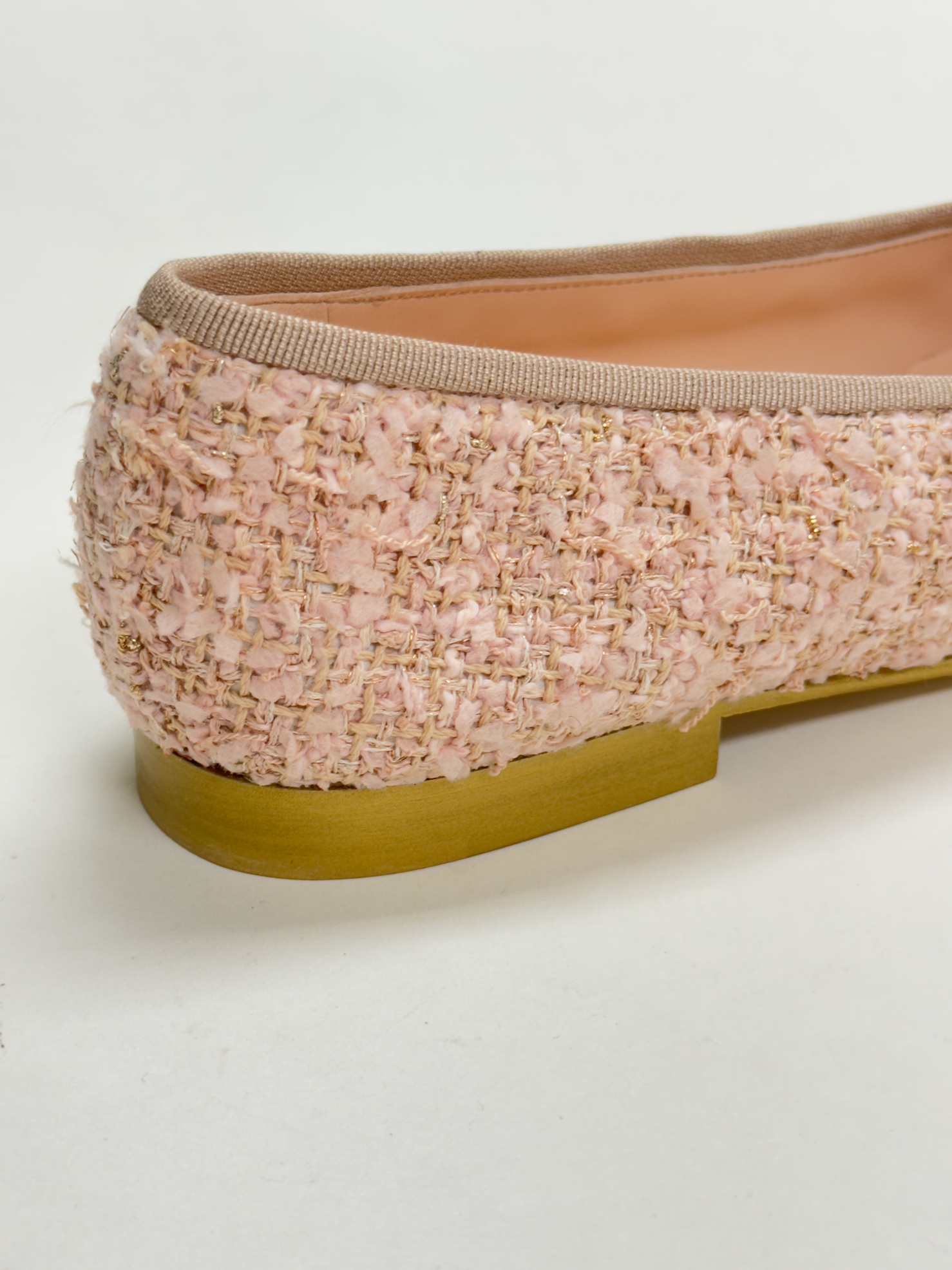 CHANEL Tweed Pink and Gold CC Cap Toe Ballerina Flats 40 - LuxryEdition