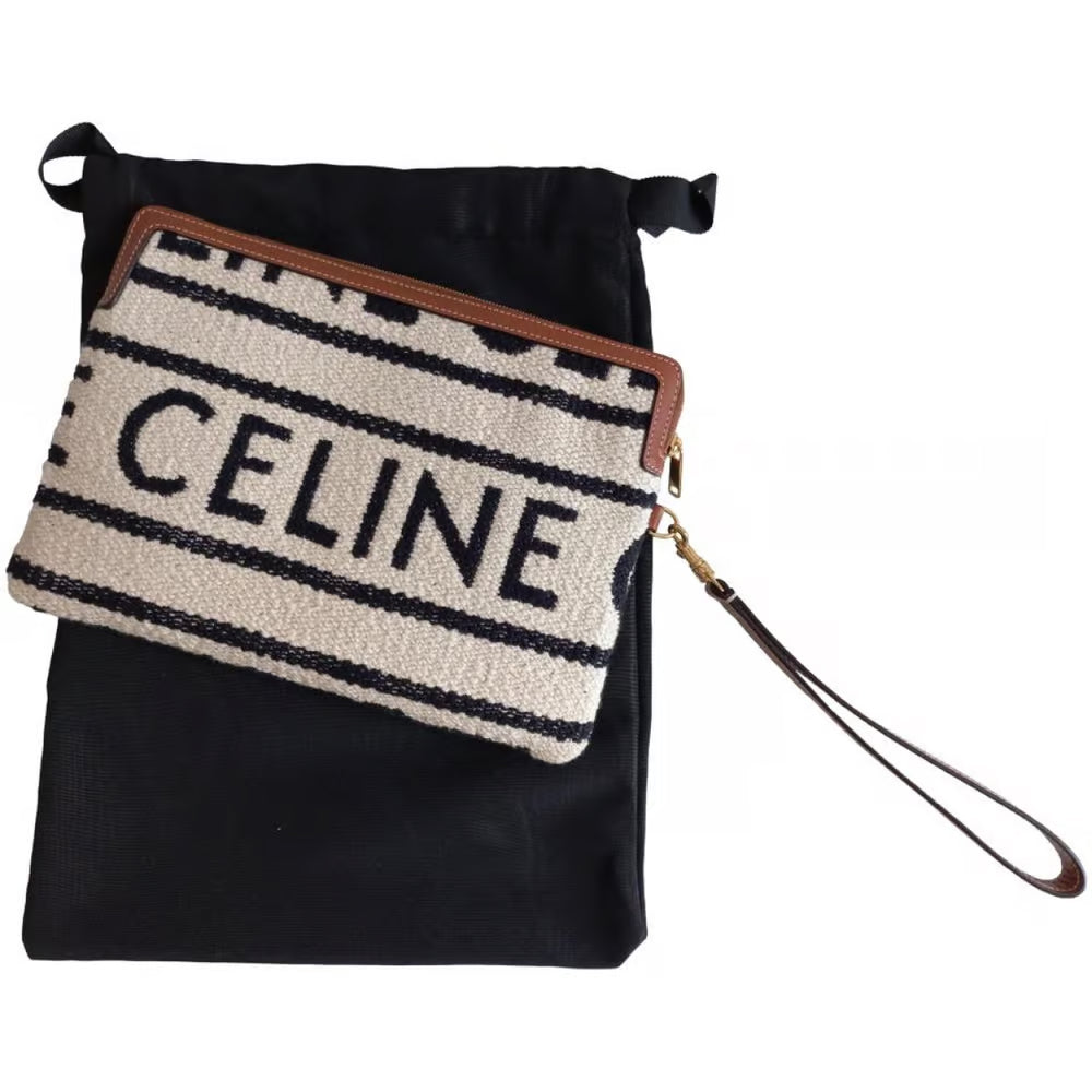 CELINE Small Pouch with Strap in Striped Textile - LuxryEdition