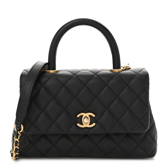 CHANEL Chanel Small Classic Coco Top Handle Handbag in Black Caviar