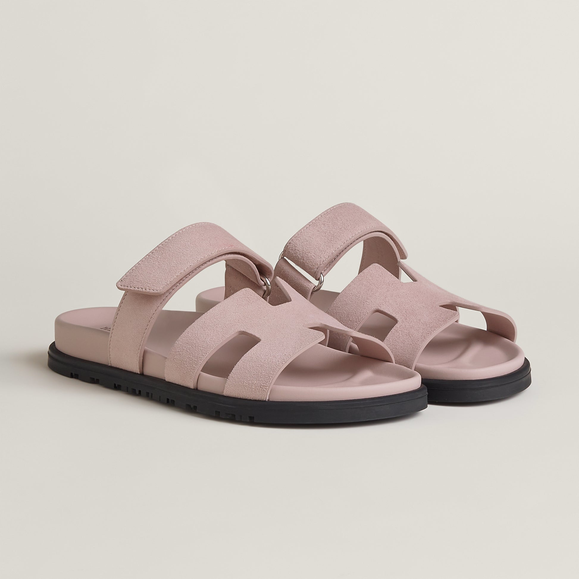 Hermes Chypre Sandals Size 39.5 Rose Porcelain Suede - LuxryEdition