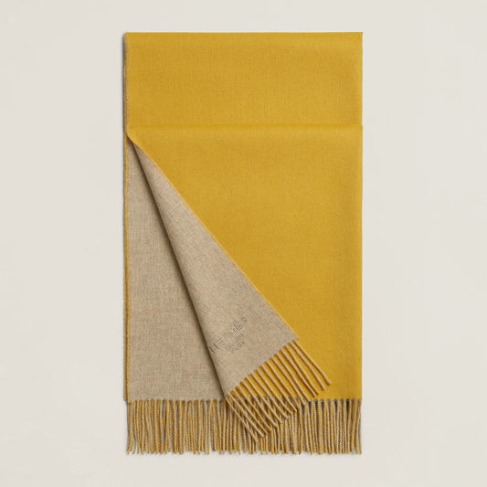 HERMES Double Face 100% Cashmere Stole Beige Chiné / Or - LuxryEdition
