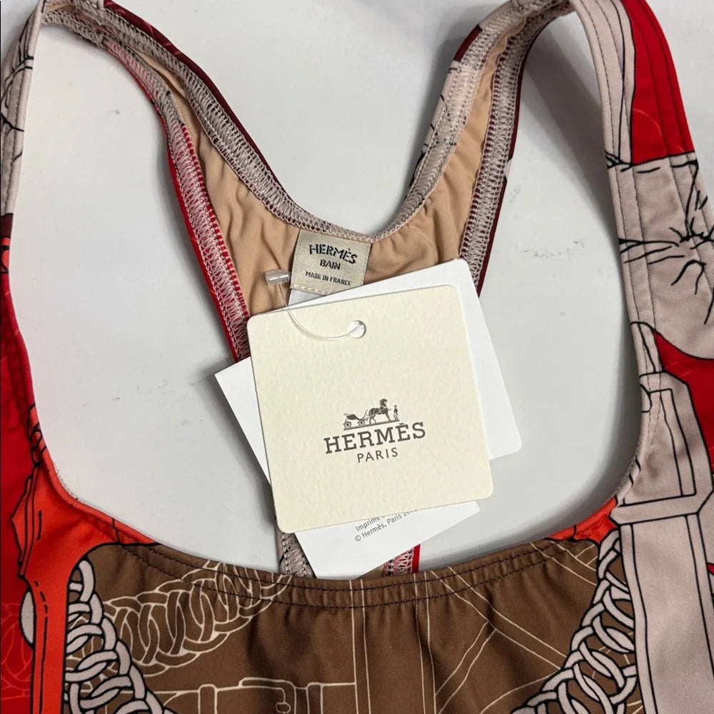 NEW Hermes Giselle Swimsuit in Red Amazon "Grand Manege" Sz 40 - LuxryEdition