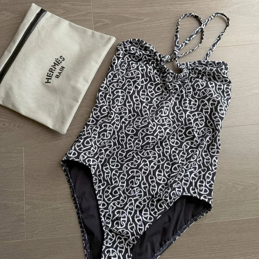 NEW Hermes Gaia Swimsuit in Bleu Noir Sz 38