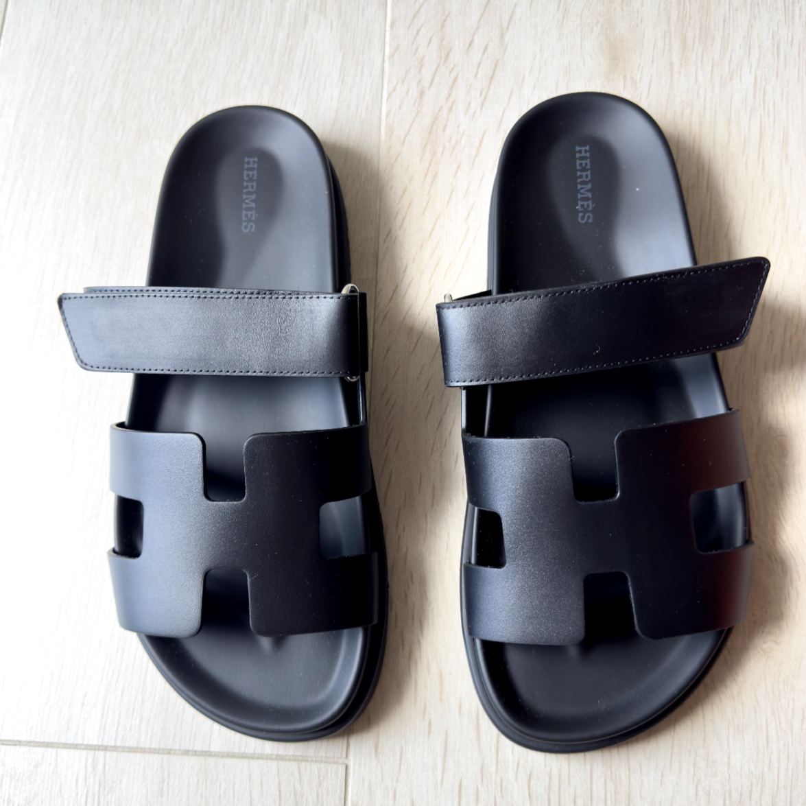 Hermes Chypre Clafskin Sandals Size 39.5 Color Black - LuxryEdition