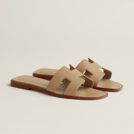 Hermes Oran Sandals Size 39.5 Beige Lin - LuxryEdition