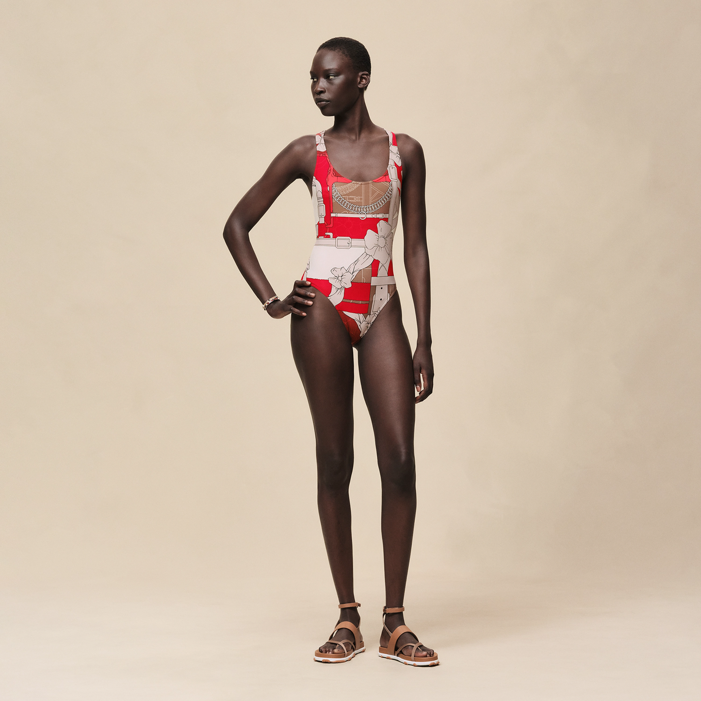 NEW Hermes Giselle Swimsuit in Red Amazon "Grand Manege" Sz 40 - LuxryEdition