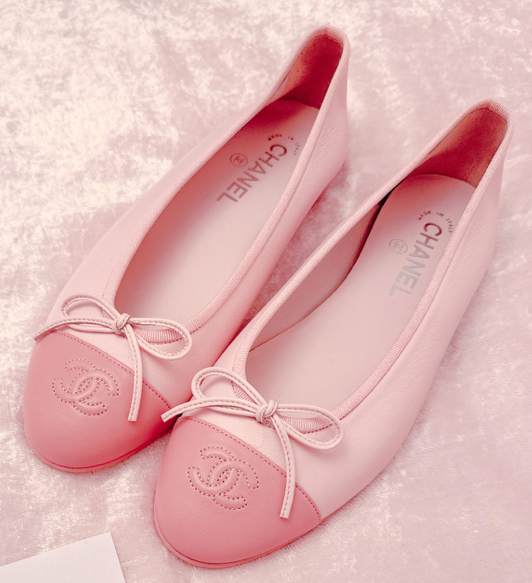 CHANEL Lambskin CC Cap Toe Ballerina Flats 39.5 Light Pink - LuxryEdition