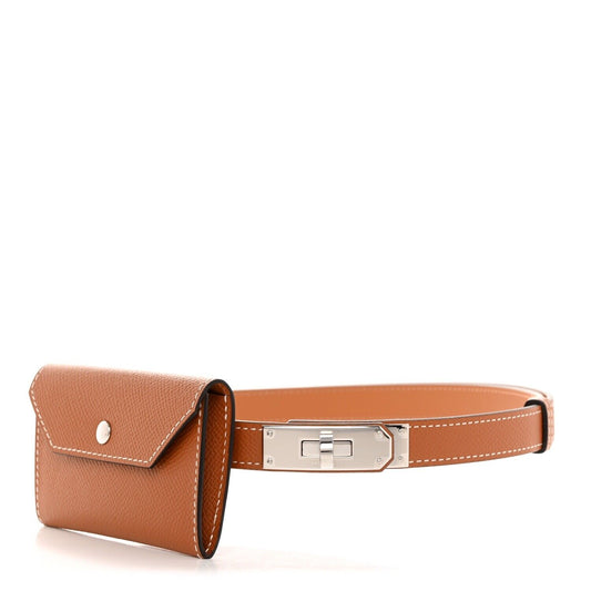 NEW Hermes Kelly Gold Pocket Belt + Card Holder Palladium Hardware - LuxryEdition