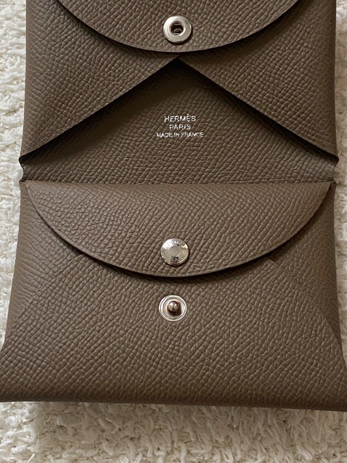 HERMES Calvi Duo Wallet Card Holder Etoupe Epsom NWT - LuxryEdition