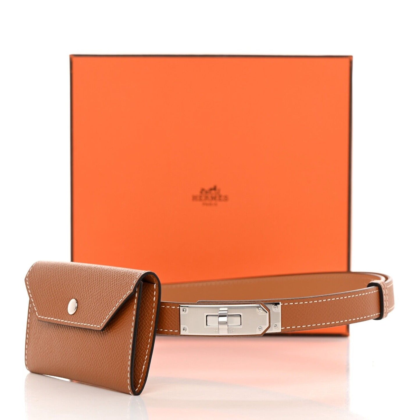 NEW Hermes Kelly Gold Pocket Belt + Card Holder Palladium Hardware - LuxryEdition