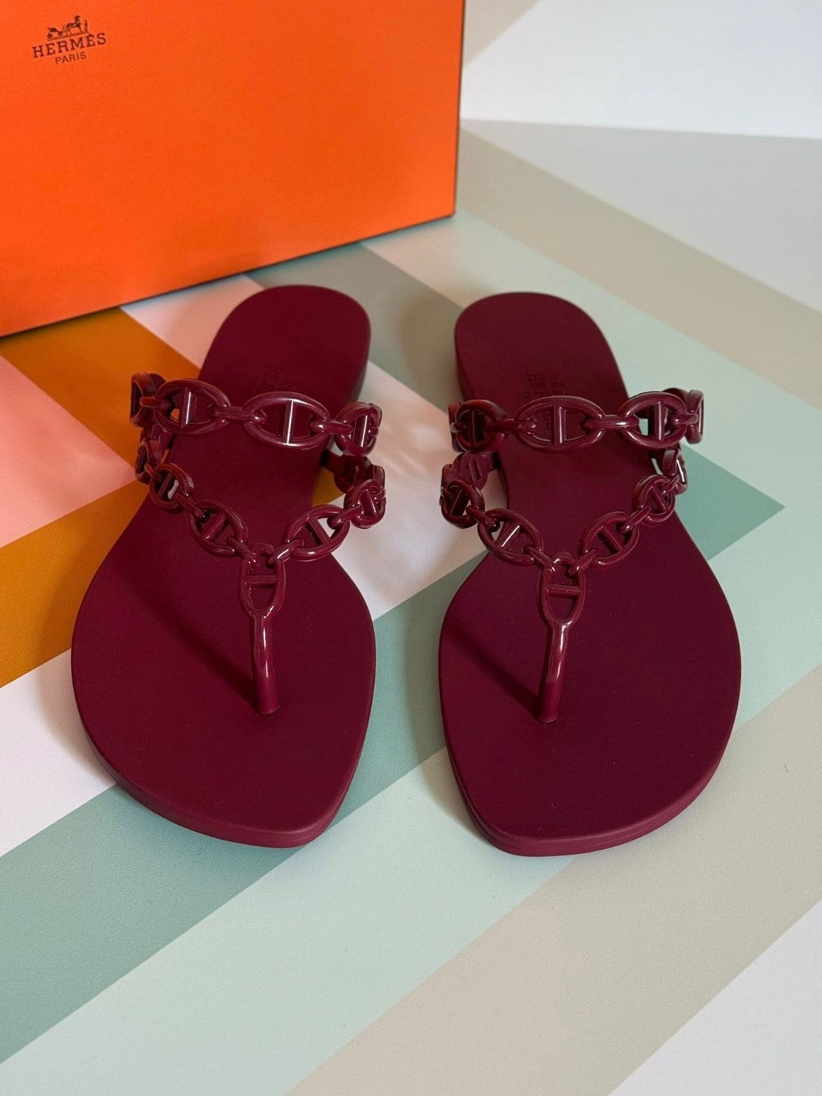 Hermes Island Sandals Size 40 Rouge H - LuxryEdition
