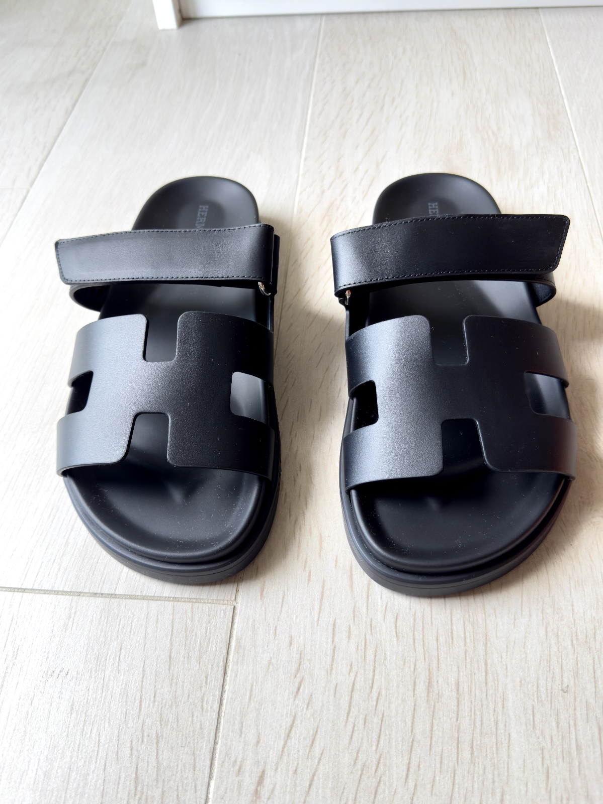 Hermes Chypre Clafskin Sandals Size 39.5 Color Black - LuxryEdition