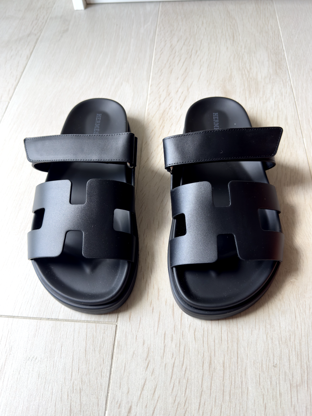 Hermes Chypre Clafskin Sandals Size 39.5 Color Black - LuxryEdition