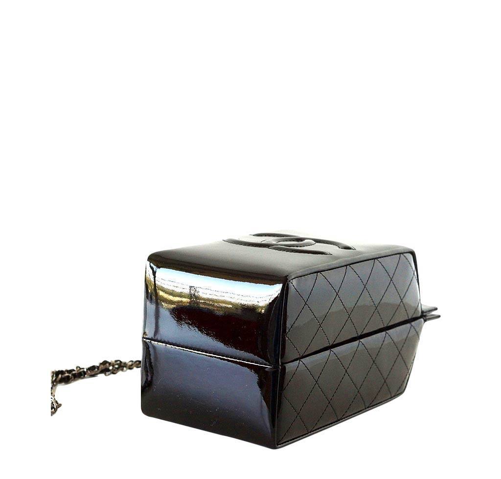 Chanel Milk Carton Bag 2015 Black Patent Leather Handbag - LuxryEdition