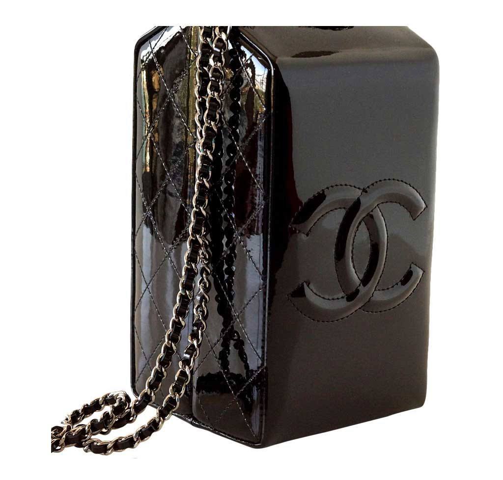 Chanel Milk Carton Bag 2015 Black Patent Leather Handbag - LuxryEdition