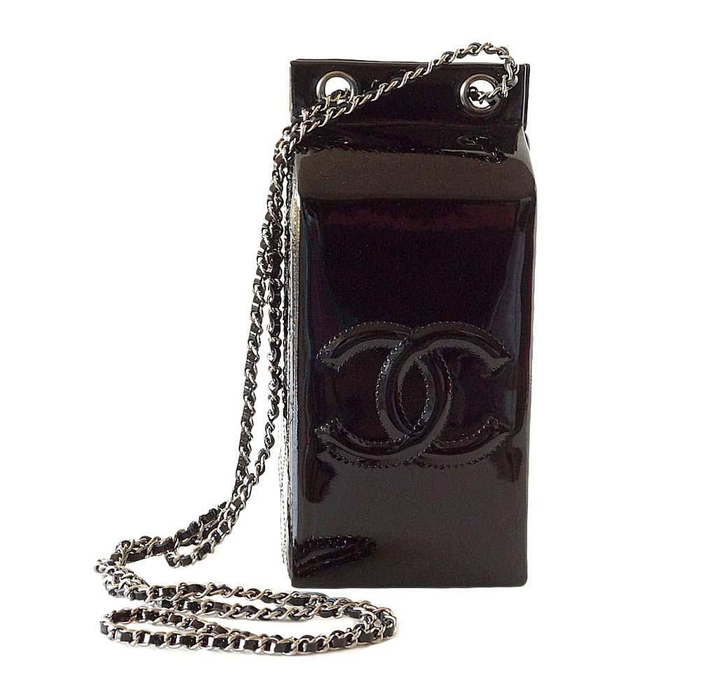 Chanel Milk Carton Bag 2015 Black Patent Leather Handbag - LuxryEdition