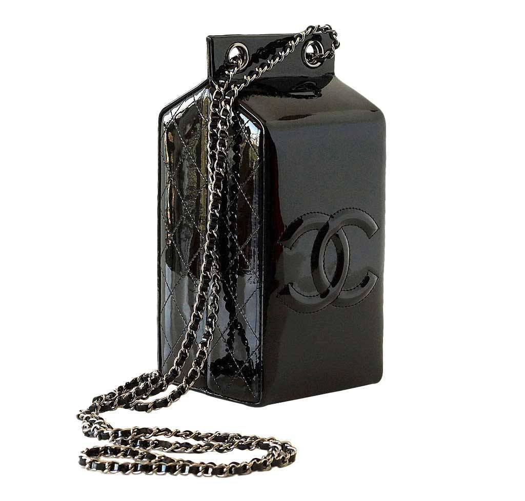 Chanel Milk Carton Bag 2015 Black Patent Leather Handbag - LuxryEdition