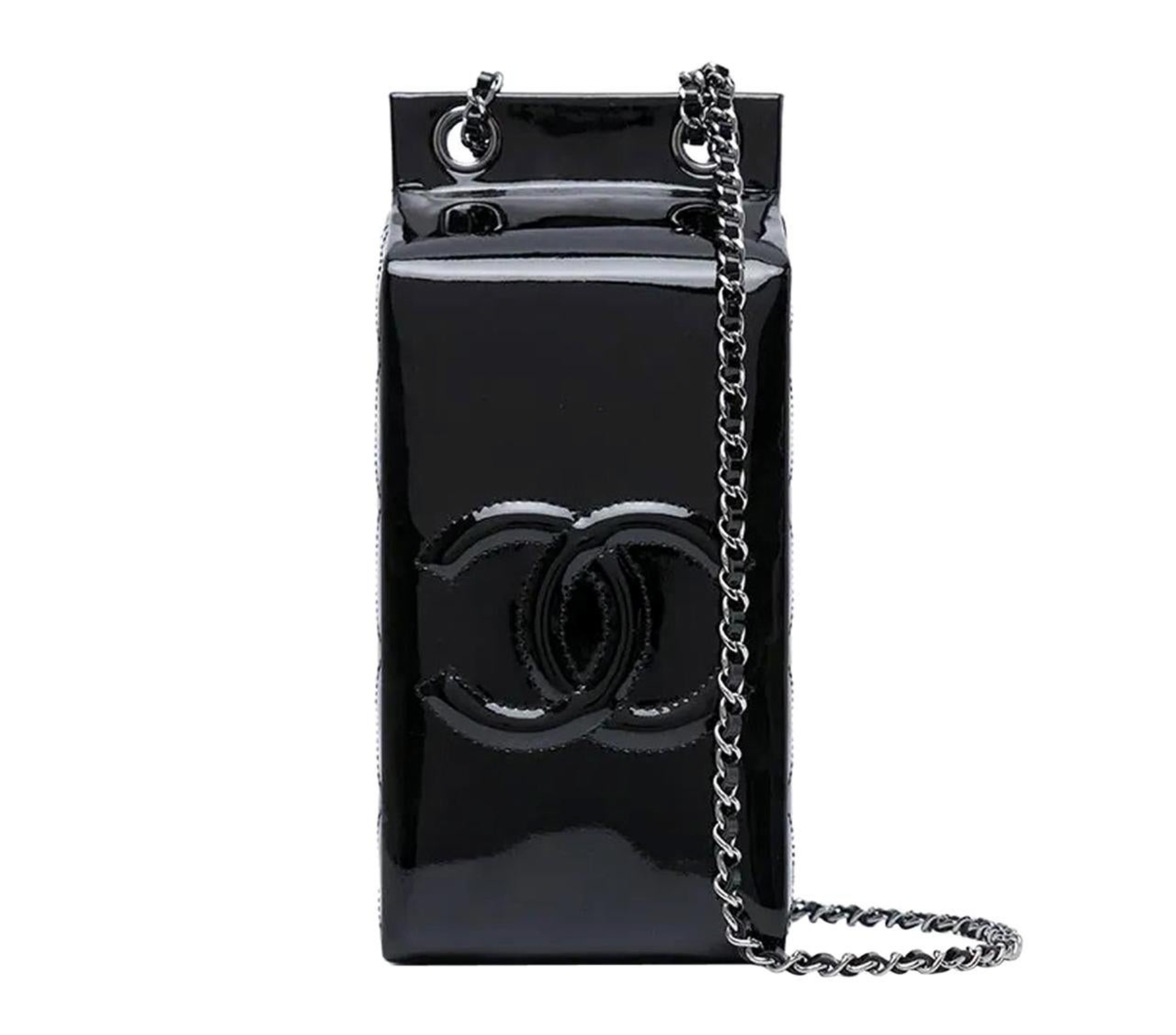 Chanel Milk Carton Bag 2015 Black Patent Leather Handbag - LuxryEdition