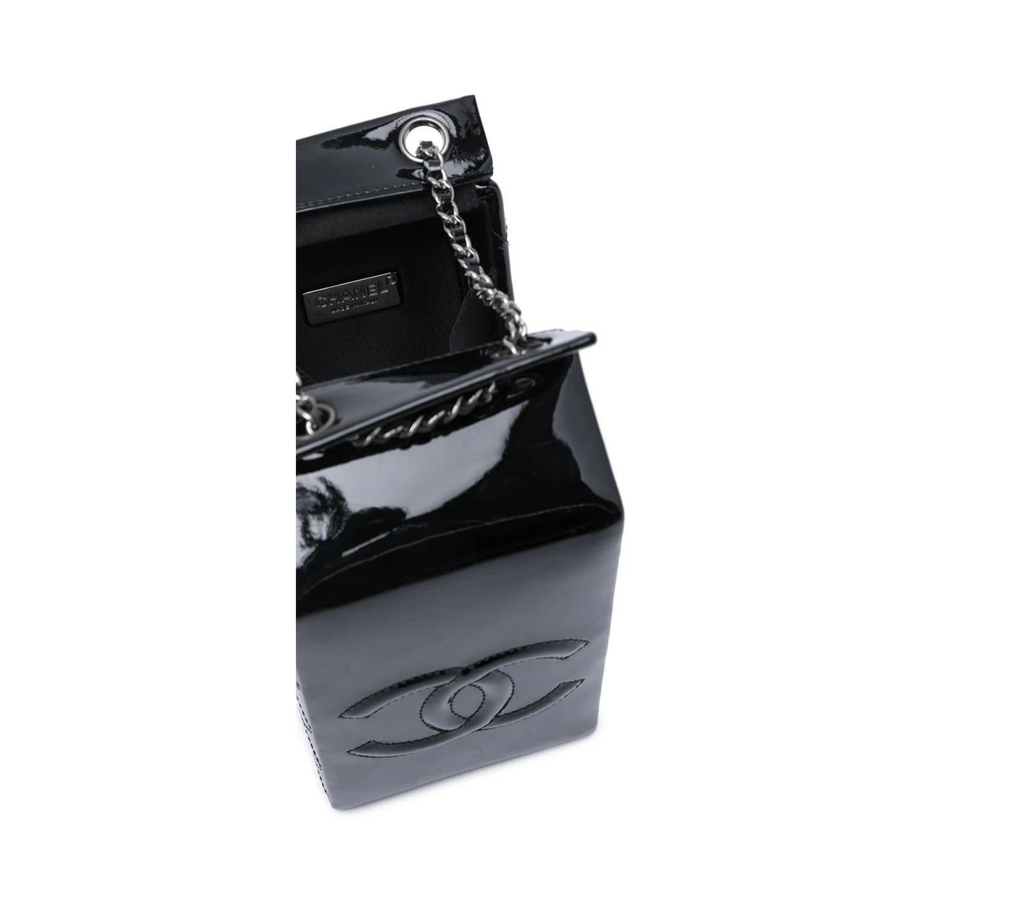 Chanel Milk Carton Bag 2015 Black Patent Leather Handbag - LuxryEdition